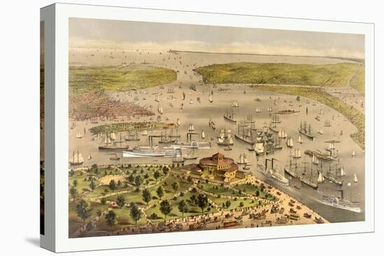 Port of New York, Birds Eye View from the Battery Looking South, Circa 1878, USA, America-Currier & Ives-Premier Image Canvas