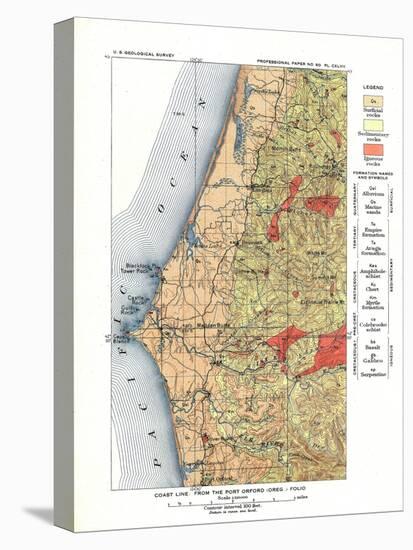 Port Orford, Oregon - US Geological Survey Map of the Coastline from Port Orford-Lantern Press-Stretched Canvas