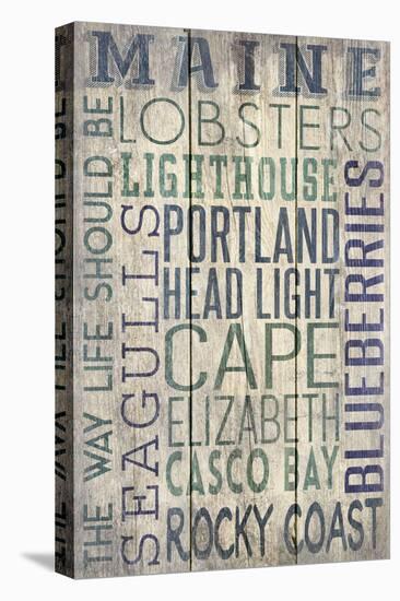 Portland Head Lighthouse, Maine - Barnwood Typography-Lantern Press-Stretched Canvas