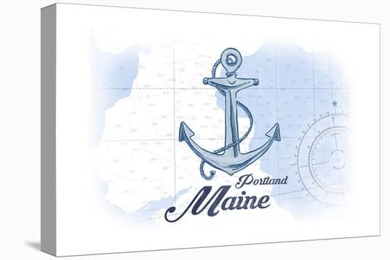 Portland, Maine - Anchor - Blue - Coastal Icon-Lantern Press-Stretched Canvas