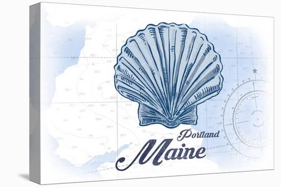 Portland, Maine - Scallop Shell - Blue - Coastal Icon-Lantern Press-Stretched Canvas