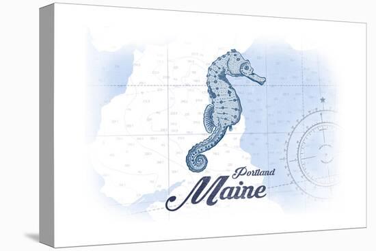 Portland, Maine - Seahorse - Blue - Coastal Icon-Lantern Press-Stretched Canvas