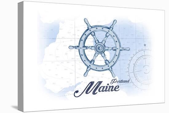 Portland, Maine - Ship Wheel - Blue - Coastal Icon-Lantern Press-Stretched Canvas