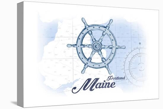 Portland, Maine - Ship Wheel - Blue - Coastal Icon-Lantern Press-Stretched Canvas