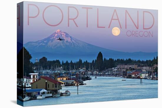 Portland, Oregon - Mt. Hood with Purple Sky and Water-Lantern Press-Stretched Canvas