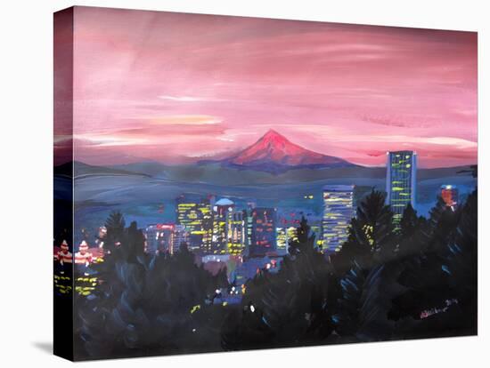 Portland Oregon with Mt Hood at Sunset-Markus Bleichner-Stretched Canvas