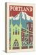 Portland, Oregon - Woodblock-Lantern Press-Stretched Canvas