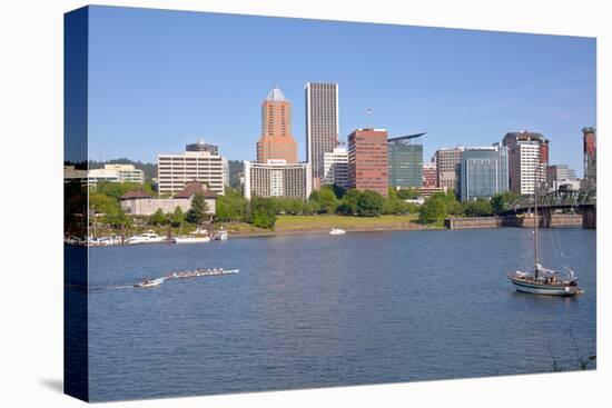 Portland skyline and rowing boats in morning light, Multnomah County, Oregon, USA-null-Premier Image Canvas