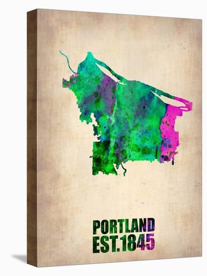 Portland Watercolor Map-NaxArt-Stretched Canvas