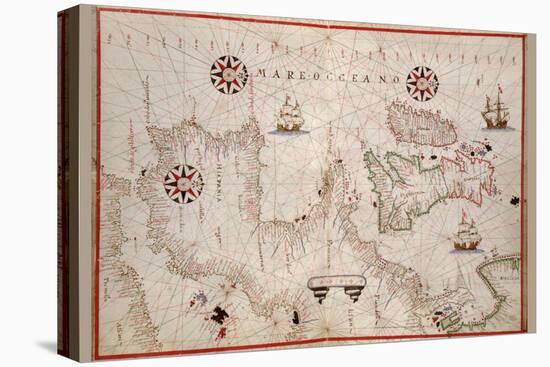 Portolan Map of Spain, England, Ireland and France-Joan Oliva-Stretched Canvas