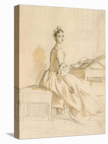 Portrait of a Lady at a Drawing Table (Graphite and Brown Wash on Paper)-Paul Sandby-Premier Image Canvas