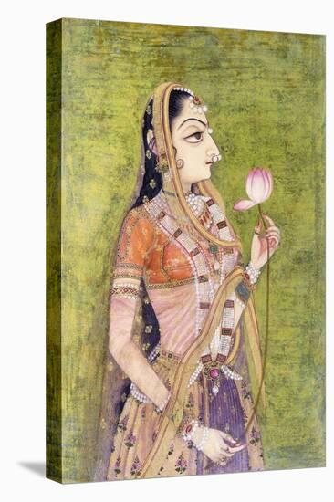 Portrait of a Lady Holding a Lotus, C. 1740-1750 (W/C on Pink Coloured Paper)-null-Premier Image Canvas