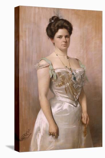 Portrait of a Lady, Standing in in a White Satin Dress-Christian Meyer Ross-Premier Image Canvas