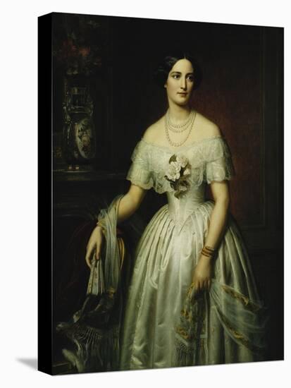 Portrait of a Lady Standing Three-Quarter Length Wearing a White Dress-August Schiott-Premier Image Canvas