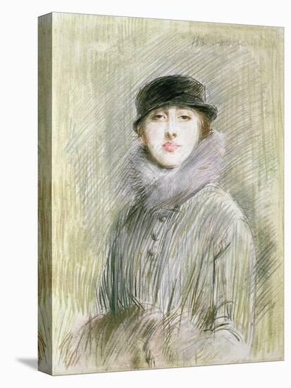 Portrait of a Lady with a Fur Collar and Muff, 20th Century (Drawing)-Paul Cesar Helleu-Premier Image Canvas