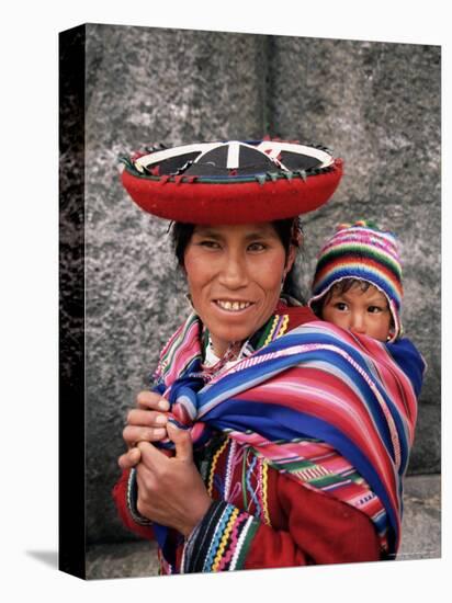Portrait of a Local Woman in Traditional Dress, Carrying Her Baby on Her Back, Near Cuzco, Peru-Gavin Hellier-Premier Image Canvas