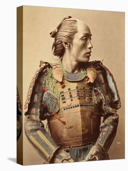 Portrait of a Samurai of Old Japan Armed with Full Body Armour, 1890 (Hand Coloured Albumen Photo)-null-Premier Image Canvas