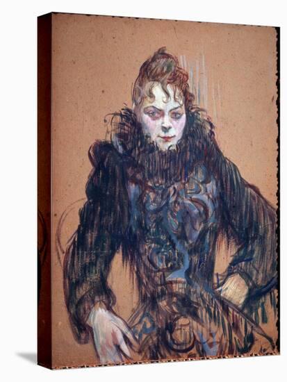 Portrait of a Woman in the Black Boa - Oil on Cardboard, 1892-Henri de Toulouse-Lautrec-Premier Image Canvas