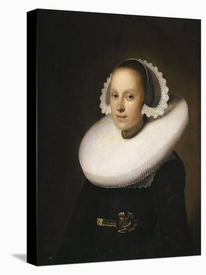 Portrait of a Young Lady, Half Length in a Black Dress, with a White Lace Cap-Johannes Cornelisz. Verspronck-Premier Image Canvas