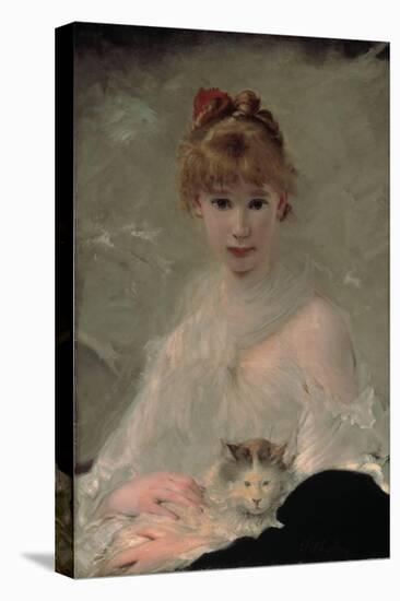 Portrait of a Young Woman with Cat-Charles Chaplin-Premier Image Canvas