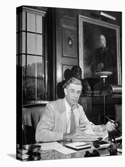 Portrait of Dr. Vannevar Bush of Carnegie Inst., Sitting in His Office-null-Premier Image Canvas