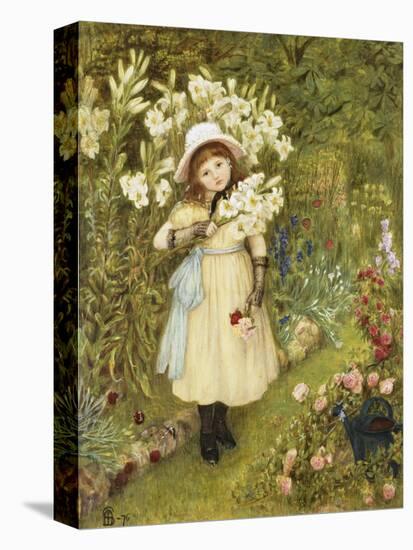 Portrait of Effie Holding a Lily and a Posy of Roses in a Garden, 1876-Marie Spartali Stillman-Premier Image Canvas