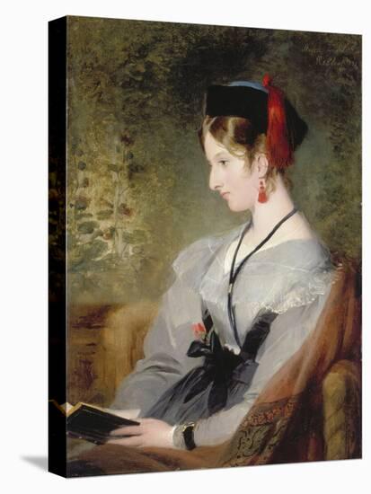 Portrait of Elizabeth Wells (Later Lady Dyke) Wearing a Grey Dress and Holding a Book-Edwin Henry Landseer-Premier Image Canvas