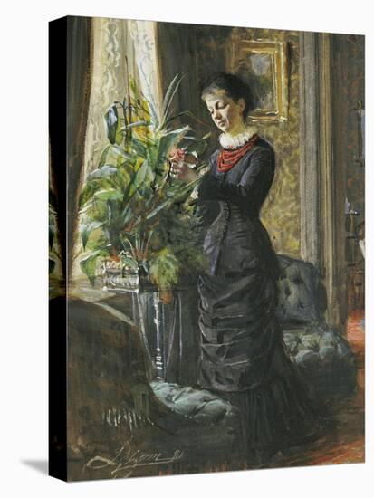 Portrait of Fru Lisen Samson, Nee Hirsch, Arranging Flowers at a Window, 1881-Anders Leonard Zorn-Premier Image Canvas