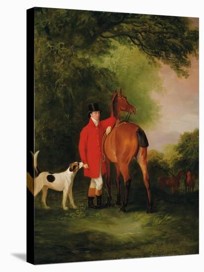 Portrait of Lord Lismore in a Hunting Coat with His Bay Hunter and a Hound, in a Landscape, a…-John E. Ferneley-Premier Image Canvas