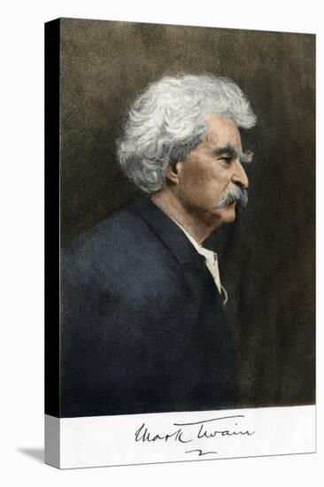 Portrait of Samuel Clemens, with His Mark Twain Autograph-null-Premier Image Canvas