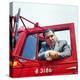 Portrait of Teamsters Union Pres. Jimmy Hoffa Leaning Out Window of Red Truck-Hank Walker-Premier Image Canvas