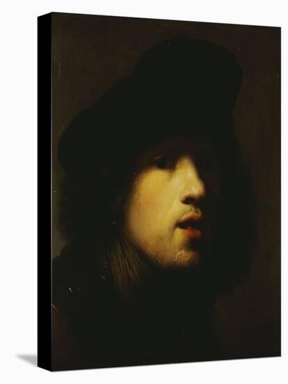 Portrait of the Artist, Head and Shoulders, in a Black Beret and a Gorget-Rembrandt van Rijn-Premier Image Canvas