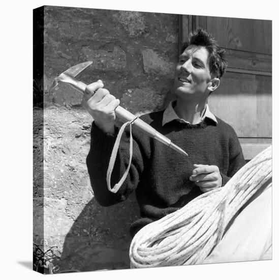 Portrait of Walter Bonatti Smiling with a Climbing Pickaxe in His Hands-Sergio del Grande-Premier Image Canvas