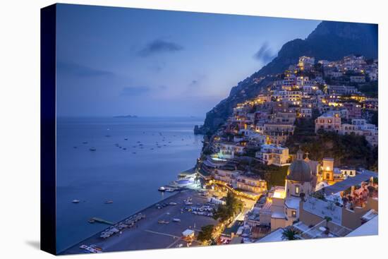 Positano and beach at dusk, Amalfi Coast (Costiera Amalfitana), UNESCO World Heritage Site, Campani-John Miller-Premier Image Canvas