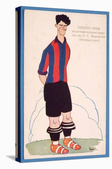 Postcard Depicting a Caricature of the Spanish Footballer Vicente Piera of Barcelona-Spanish School-Premier Image Canvas