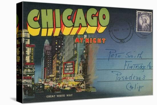 Postcard Folder, Chicago at Night-null-Stretched Canvas