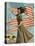 Postcard of Woman Waving American Flag-Rykoff Collection-Premier Image Canvas