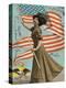 Postcard of Woman Waving American Flag-Rykoff Collection-Premier Image Canvas