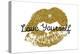 Poster with Gold Glitter Lips Prints on White Background.-Olga Rom-Stretched Canvas