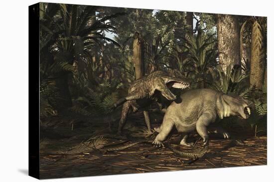 Postosuchus Attacking a Dicynodont in a Triassic Forest-Stocktrek Images-Stretched Canvas