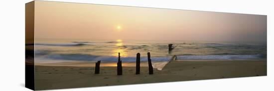 Posts and Tide Break on the Beach at Sunrise, Cape Hatteras National Seashore, North Carolina, USA-null-Premier Image Canvas