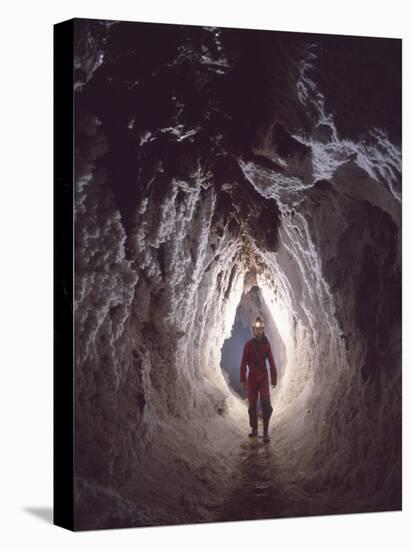 Potholer Wallking Along Narrow Underground Passage, Cova Lachambre, Ria, Conflent, Pyrenees, France-Inaki Relanzon-Premier Image Canvas