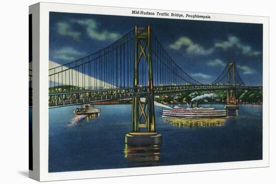 Poughkeepsie, New York - Night View of Mid-Hudson Traffic Bridge-Lantern Press-Stretched Canvas