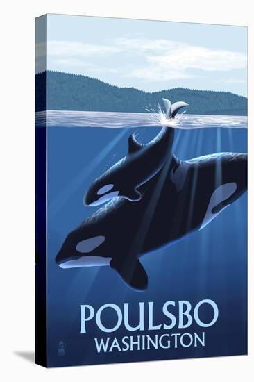 Poulsbo, Washington - Orca and Calf-Lantern Press-Stretched Canvas