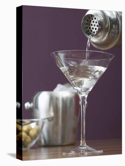 Pouring Martini Out of Cocktail Shaker into Glass-null-Premier Image Canvas