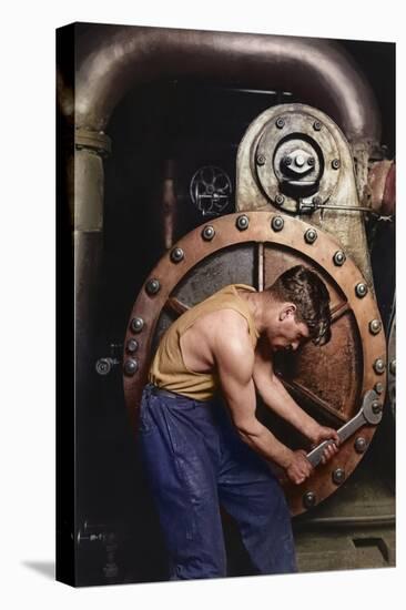 Power House Mechanic Working on Steam Pump C.1920 (Coloured Photo)-Lewis Wickes Hine-Premier Image Canvas