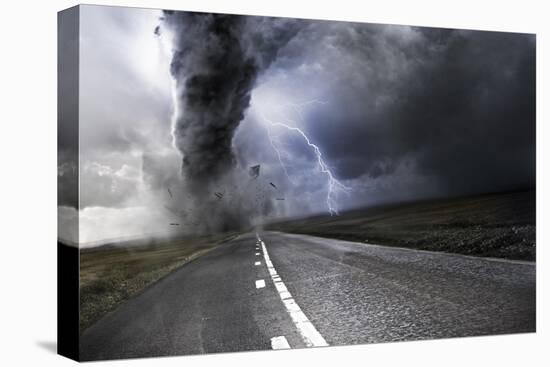 Powerful Tornado - Destroying Property with Lightning in the Background-Solarseven-Stretched Canvas