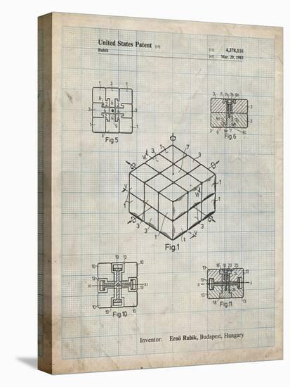 PP1022-Antique Grid Parchment Rubik's Cube Patent Poster-Cole Borders-Premier Image Canvas