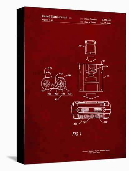 PP1072-Burgundy Super Nintendo Console Remote and Cartridge Patent Poster-Cole Borders-Premier Image Canvas