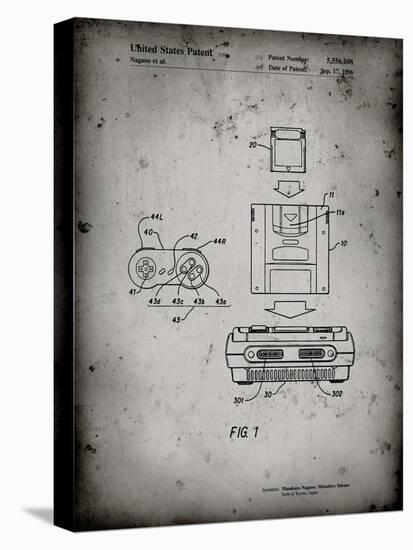 PP1072-Faded Grey Super Nintendo Console Remote and Cartridge Patent Poster-Cole Borders-Premier Image Canvas